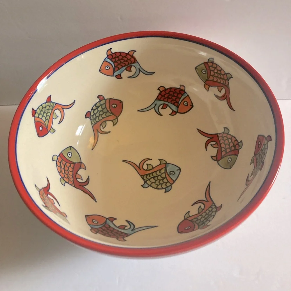 Get ready for the lake! Pier 1 Hand-Painted Koi Fish Medium Serving Bowl  - New!